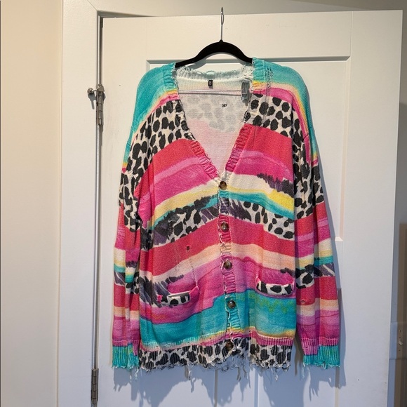 R13 Multi-Stripe Distressed Edge Cardigan - Picture 5 of 6